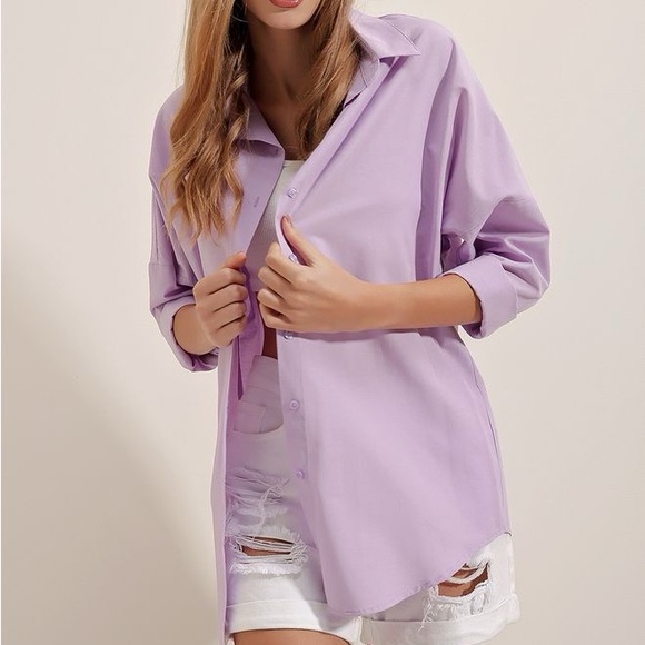 Tops - Button Down Lilac-Shirt